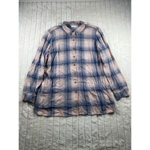 J. Jill L Petite Pink Blue Plaid Button‎ Down Long Sleeve Soft Flannel Shirt